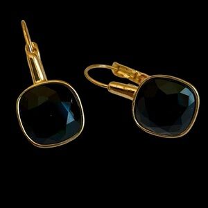 Vintage Joan Rivers Gold Plated Leverback Earrings With Black Stone